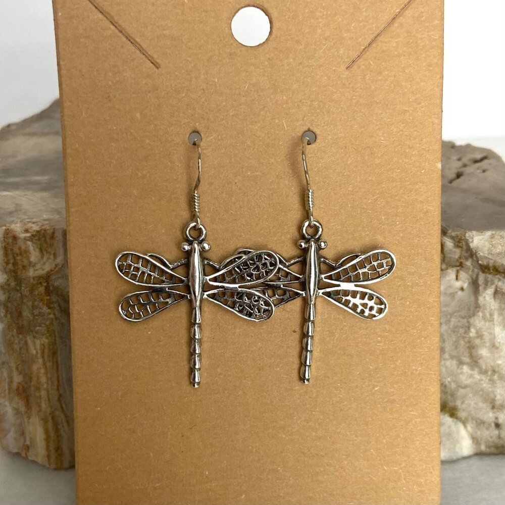 Sterling Silver 925 Dragonfly Insect Dangle Drop Earrings Dragonfly Jewelry - Picture 2 of 15